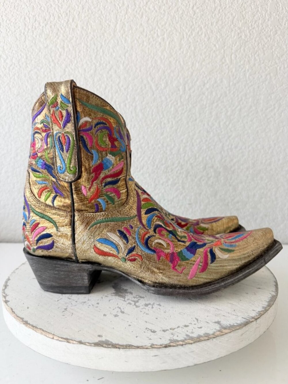 Old Gringo TAOS FIESTA Short Gold Boots Colorful Cowboy Womens 7.5 Snip Toe NEW - Picture 2 of 11